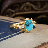 Contemporary Nature-Inspired 4-Prong Oval-Cut Turquoise Engagement Ring